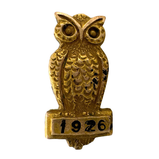 Antique Owl Pin with '1926' under Owl - 1/2 " Tall stamped B.B. Co. R.G.