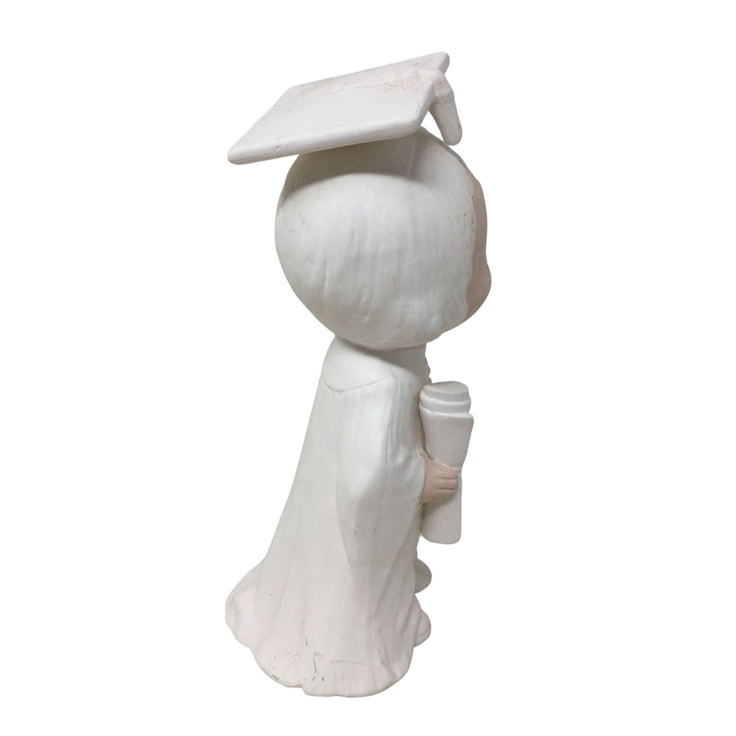 Partially Painted Ceramic Student Graduate Wearing Cap and Gown, Holding Diploma- Ceramic Figure About 7.25 inches tall