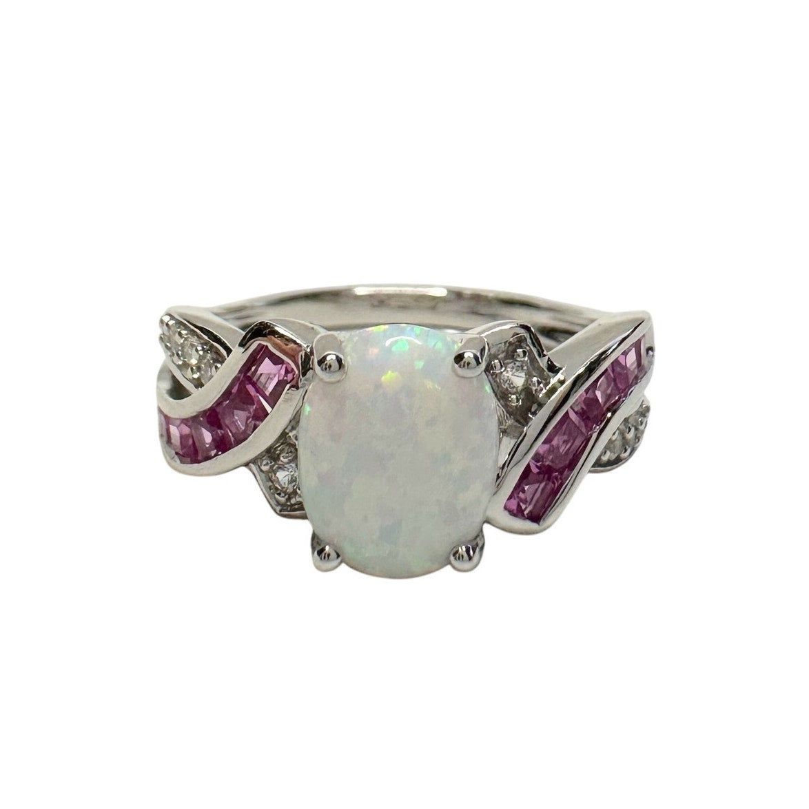 Beautiful Lab Created Opal & Sapphire Ring - Size 7