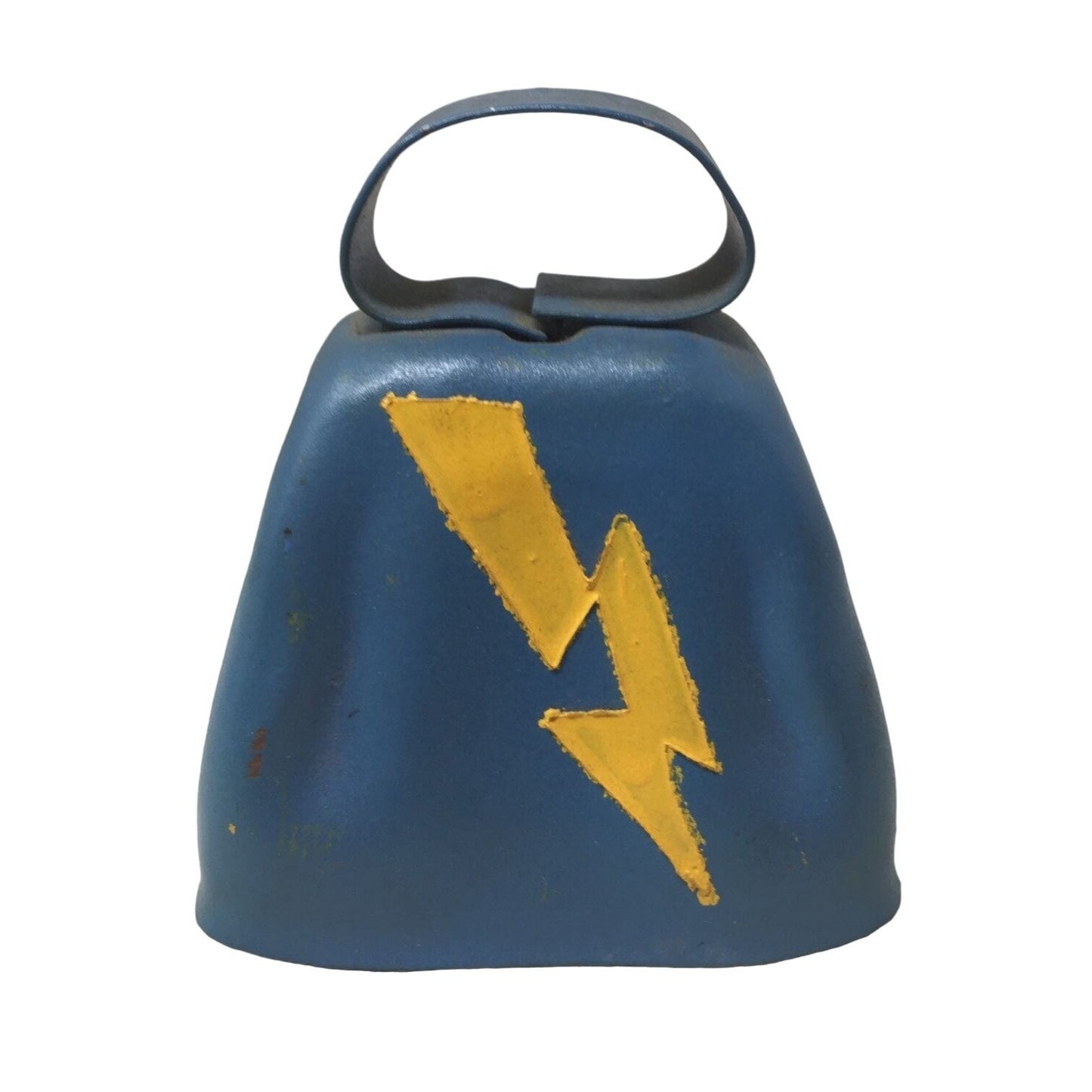 Handmade Blue & Yellow Hand Bell w/ Letter I on One Side & Lightning Bolt on the other