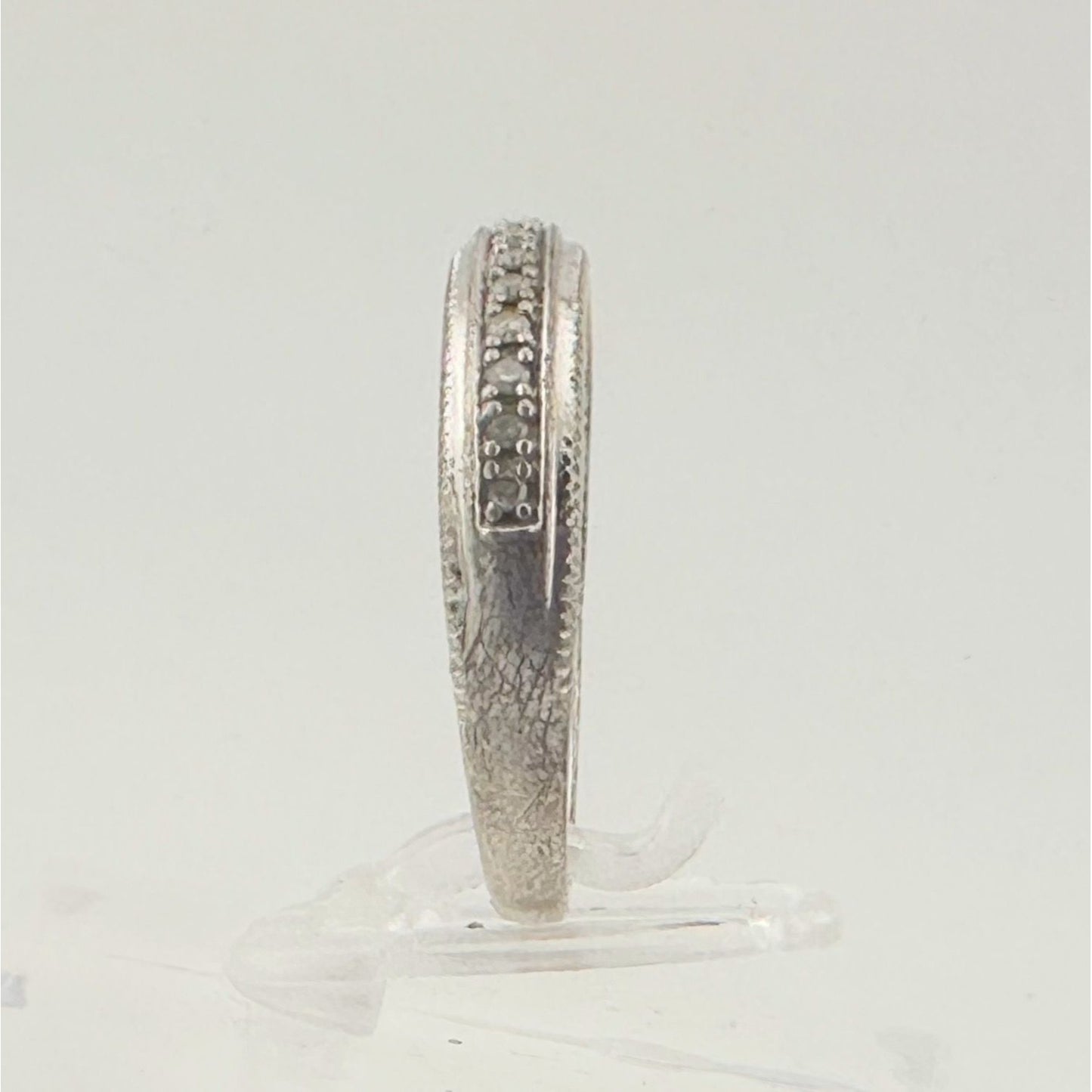 Sterling Silver Wedding Band with Diamonds and Nice Classic Detailing Size 8.25