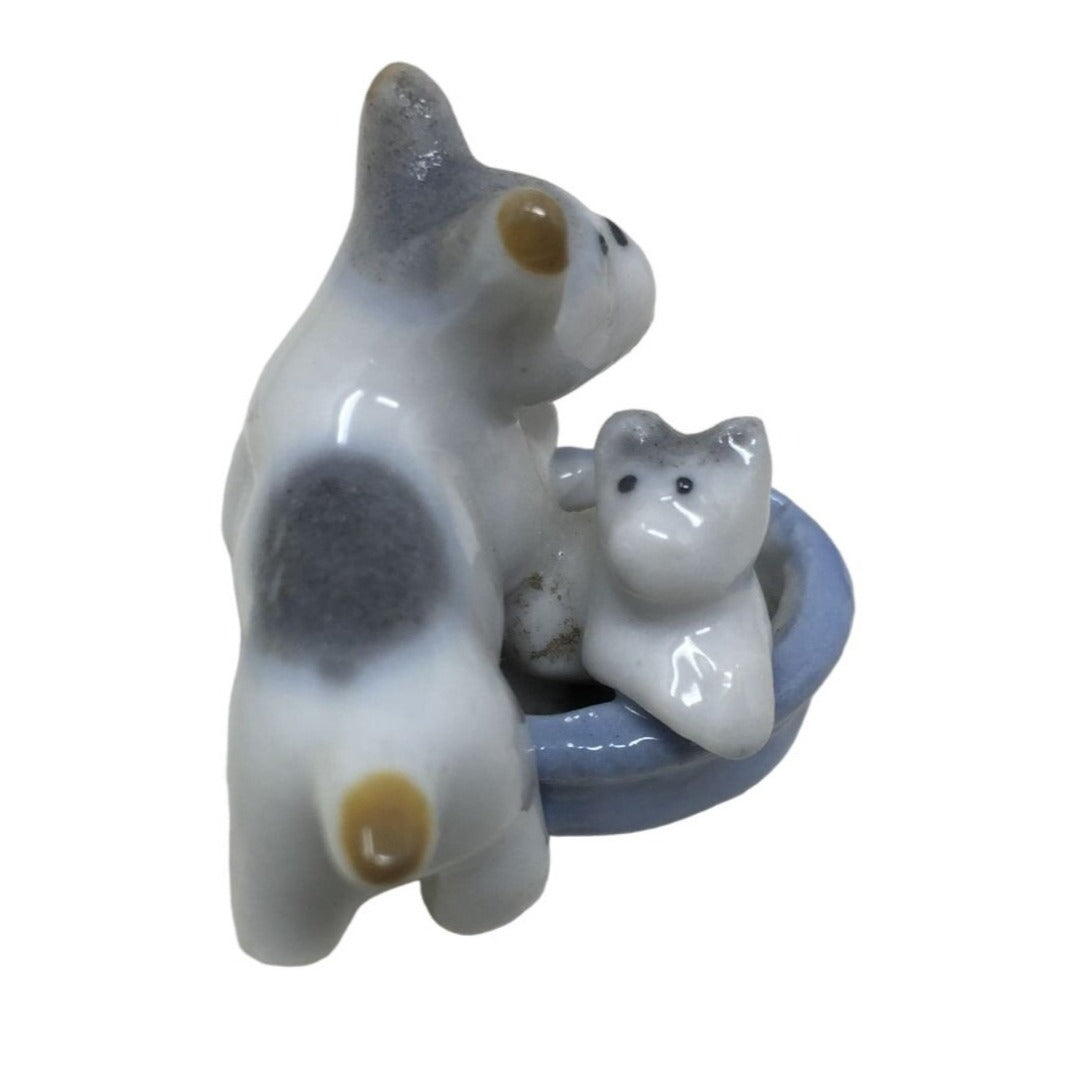 Vintage Miniature Porcelain Terrier & Puppy Figurine