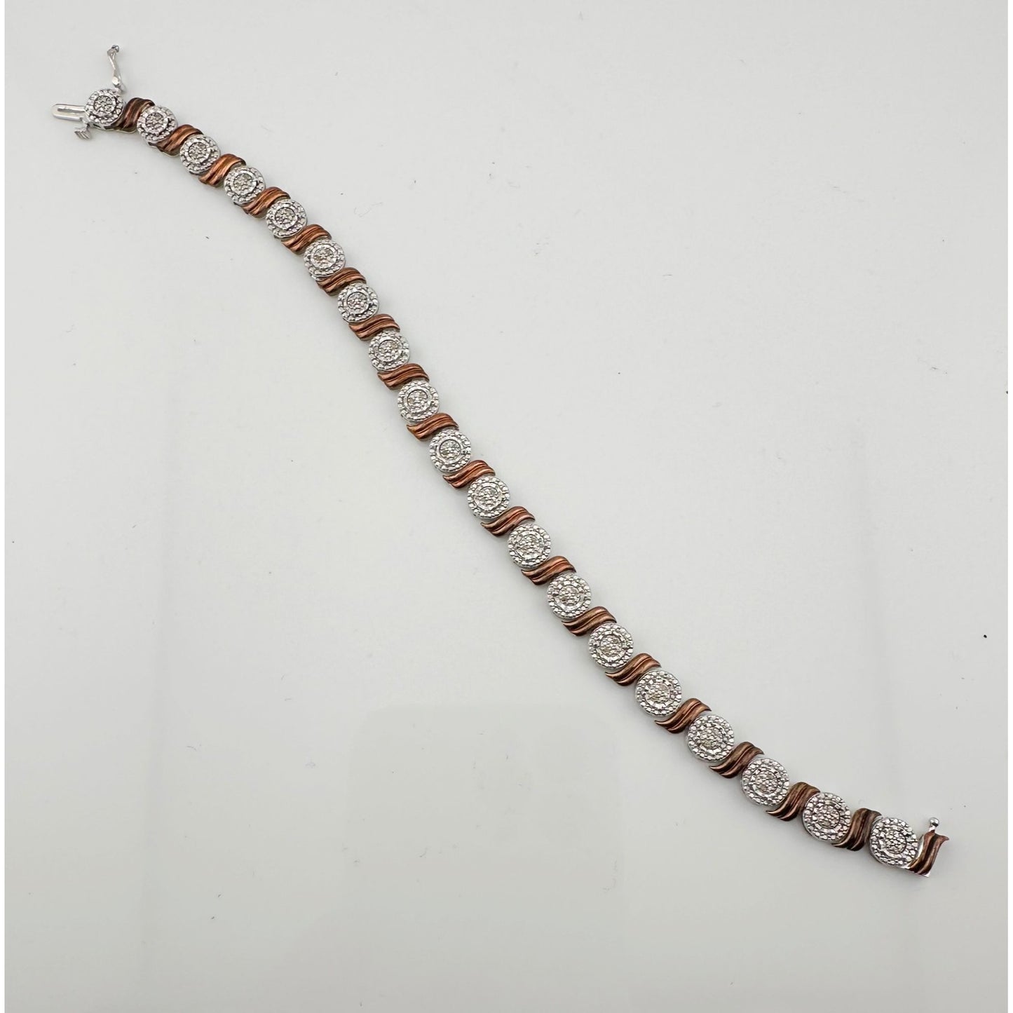 Beautiful Rose Gold Overlaying Sterling Silver Diamond Bracelet