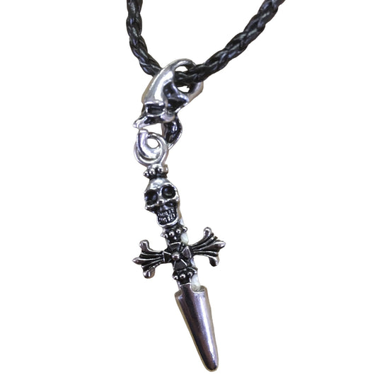 Adjustable Pirate Sword Necklace with Braided Faux Leather Chain