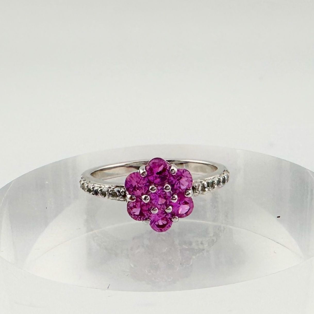 Pretty and Bright - Pink Lab Created Sapphire Petals Flower Ring - Sterling Silver Size 7.25