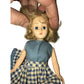 Vintage 1960s Doll Blonde Hair/Blue Eyes, Wearing Blue/White Plaid Dress (8.5 inches tall)