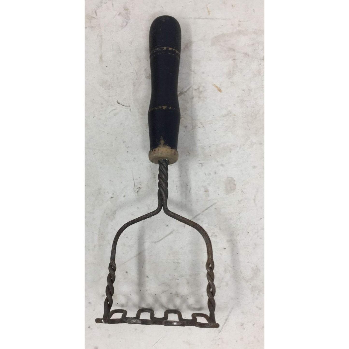 Heavy Twisted Wire Double Wavy Base Vintage Potato Masher Long Wood Handle