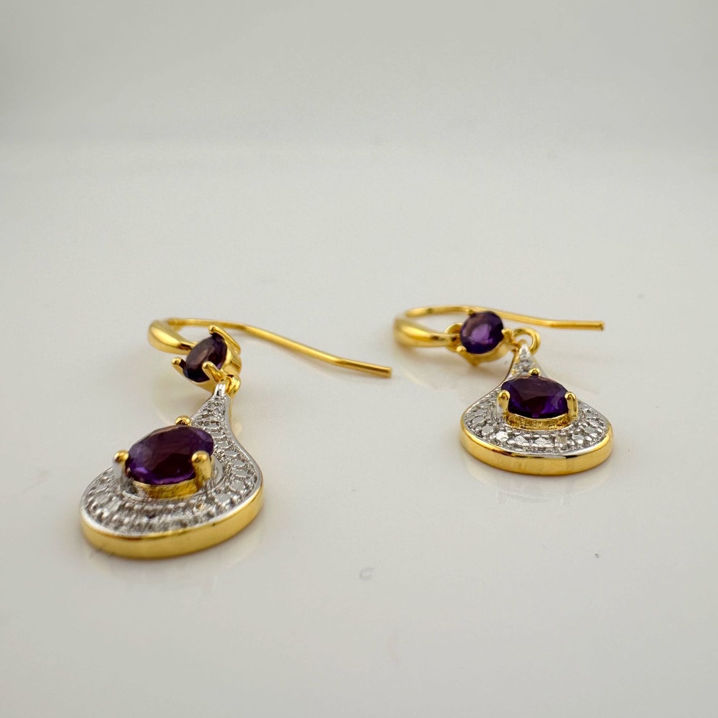 Pretty Teardrop Purple African Amethyst Earrings with Detailing and Gold Overlay