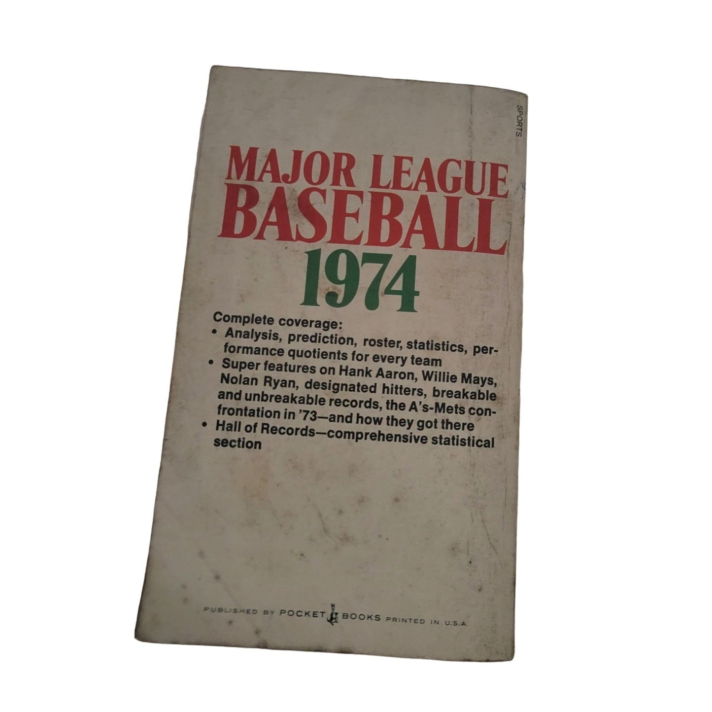 Major League Baseball 1974 Book by Hank Aaron