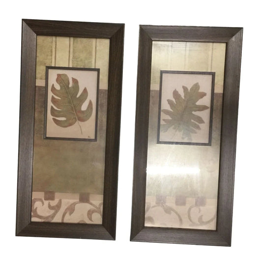 Set of 2 Wall Hanging Home Decor/Print with Leaves- Wooden Frame- Item #8617 vandeawall  A+ Stuff
