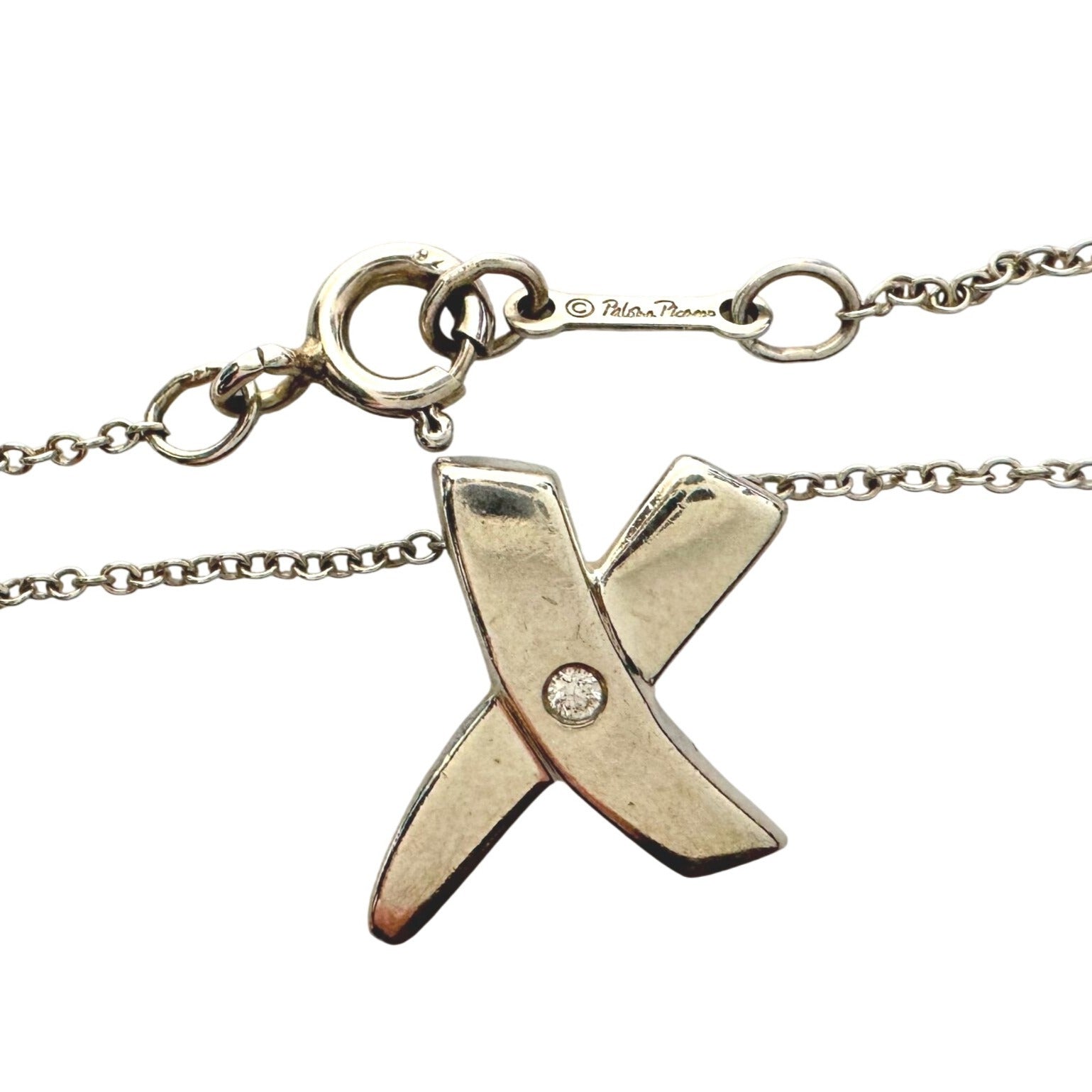 Authentic Tiffany & Co Paloma Picasso Sterling Silver Diamond Grafiti 'X' Kiss Pendant Necklace Tiffany & Co  A+ Stuff Neckace