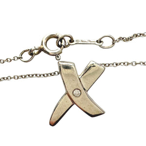 Authentic Tiffany & Co Paloma Picasso Sterling Silver Diamond Grafiti 'X' Kiss Pendant Necklace