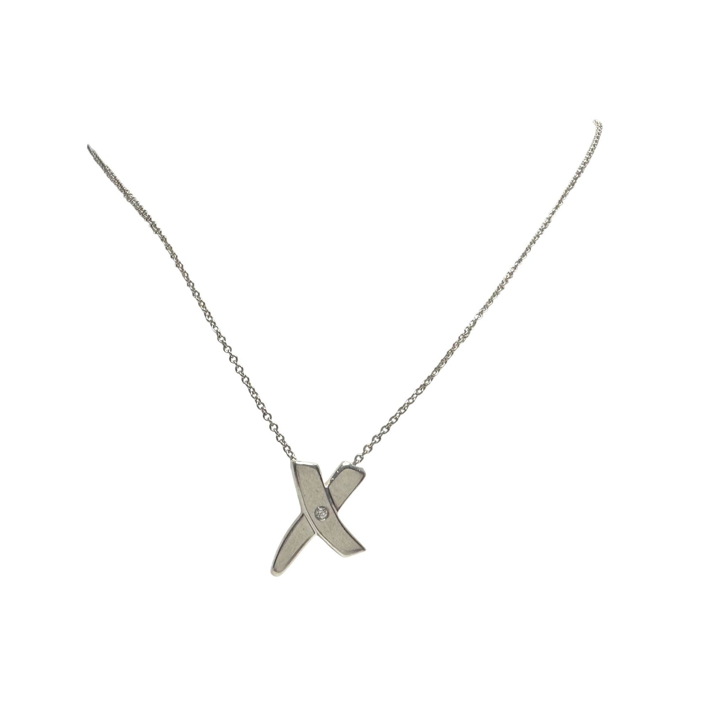 Authentic Tiffany & Co Paloma Picasso Sterling Silver Diamond Grafiti 'X' Kiss Pendant Necklace Tiffany & Co  A+ Stuff Neckace