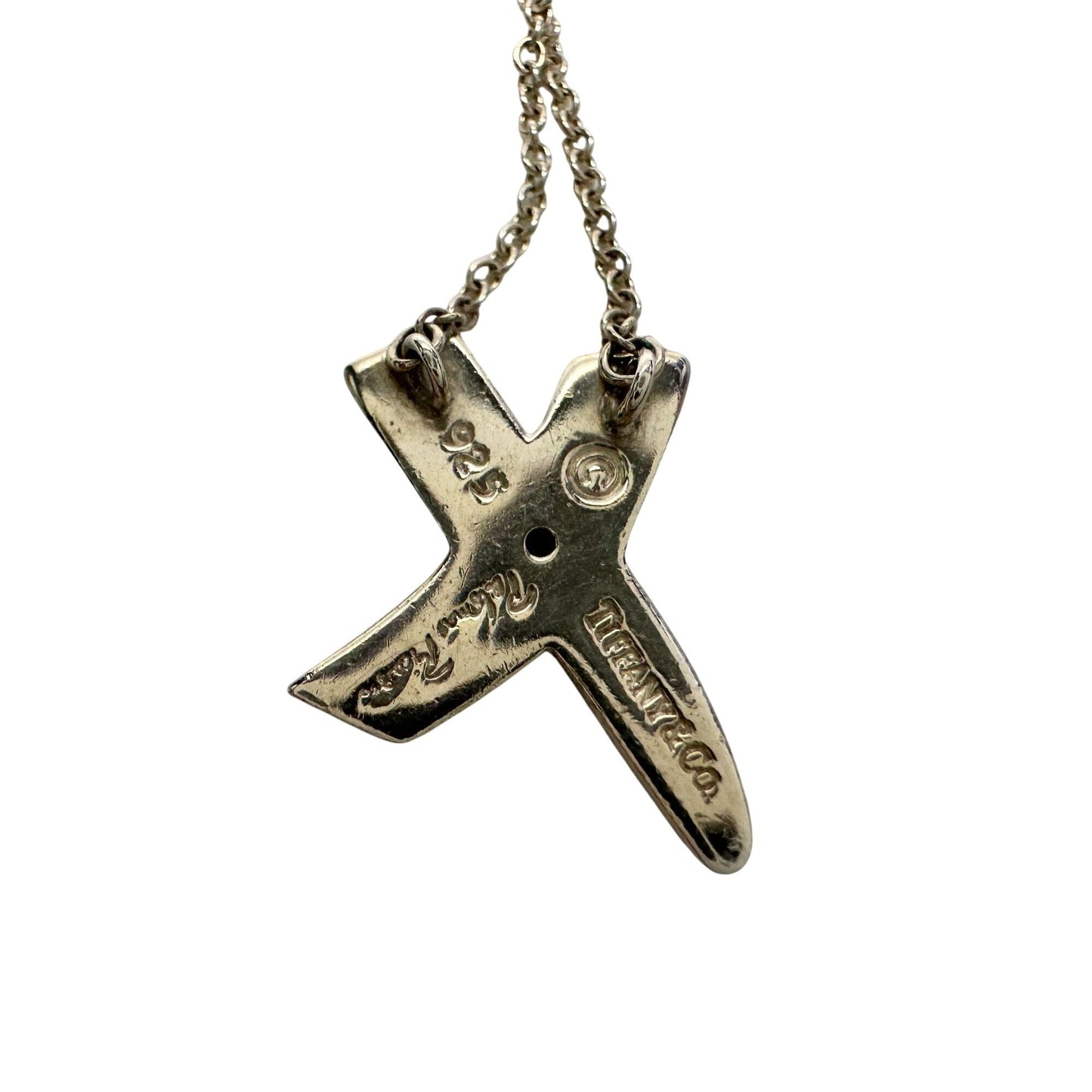 Authentic Tiffany & Co Paloma Picasso Sterling Silver Diamond Grafiti 'X' Kiss Pendant Necklace Tiffany & Co  A+ Stuff Neckace