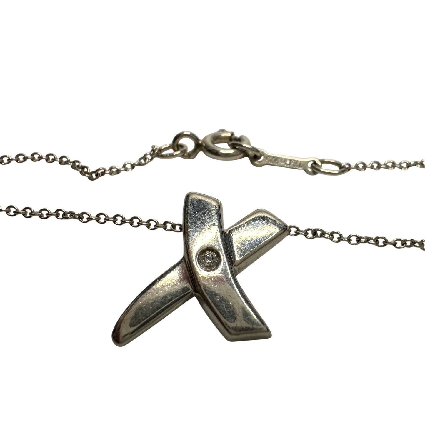 Authentic Tiffany & Co Paloma Picasso Sterling Silver Diamond Grafiti 'X' Kiss Pendant Necklace Tiffany & Co  A+ Stuff Neckace