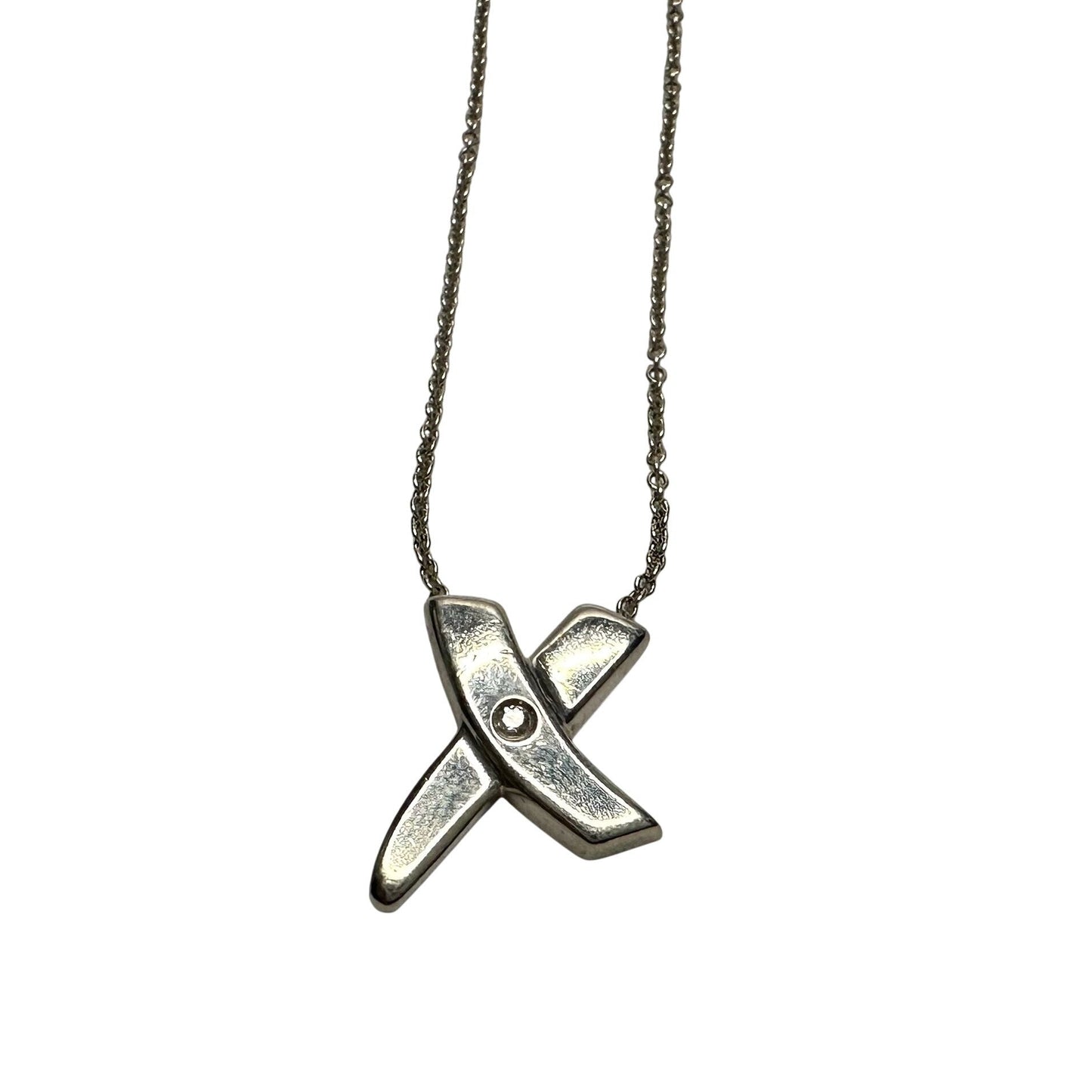 Authentic Tiffany & Co Paloma Picasso Sterling Silver Diamond Grafiti 'X' Kiss Pendant Necklace Tiffany & Co  A+ Stuff Neckace