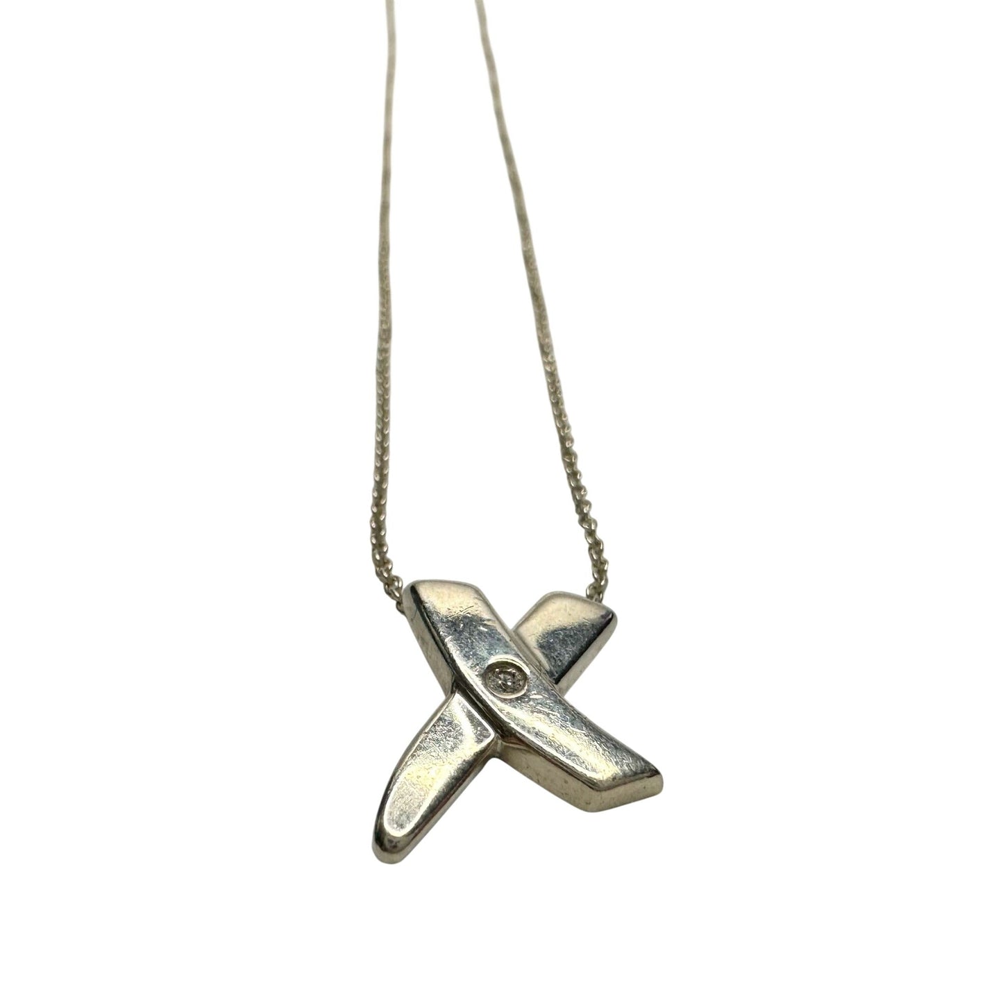 Authentic Tiffany & Co Paloma Picasso Sterling Silver Diamond Grafiti 'X' Kiss Pendant Necklace Tiffany & Co  A+ Stuff Neckace