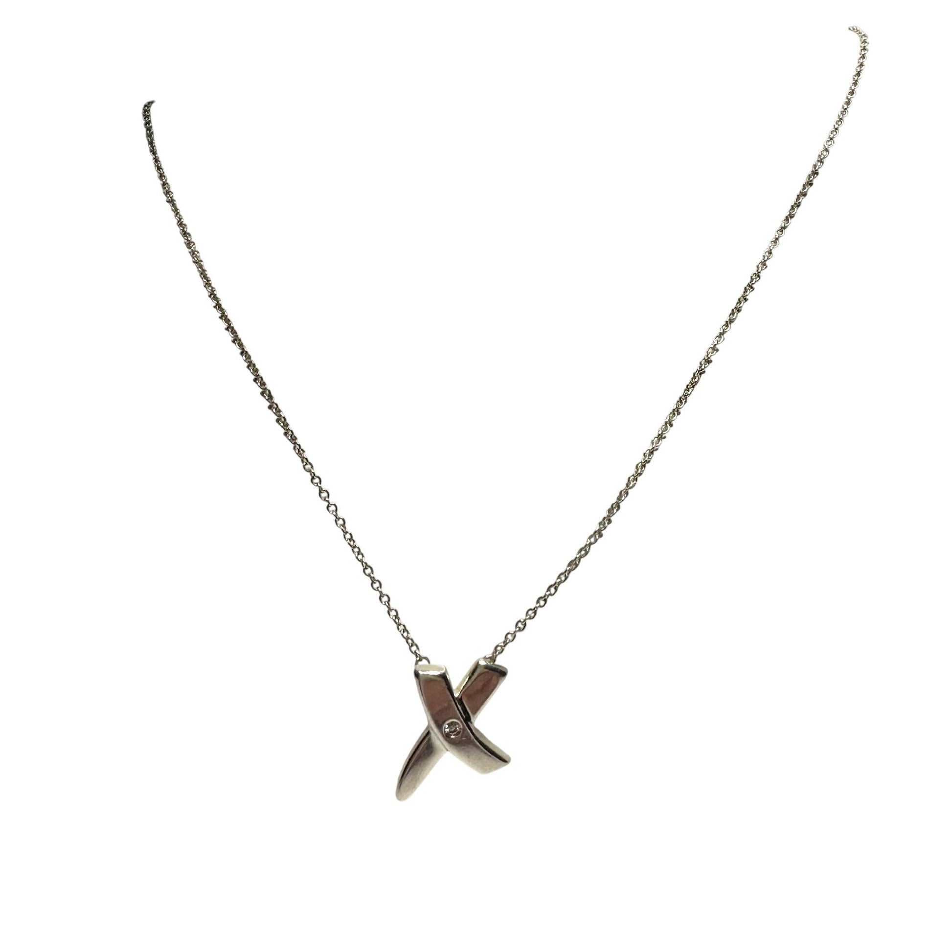 Authentic Tiffany & Co Paloma Picasso Sterling Silver Diamond Grafiti 'X' Kiss Pendant Necklace Tiffany & Co  A+ Stuff Neckace