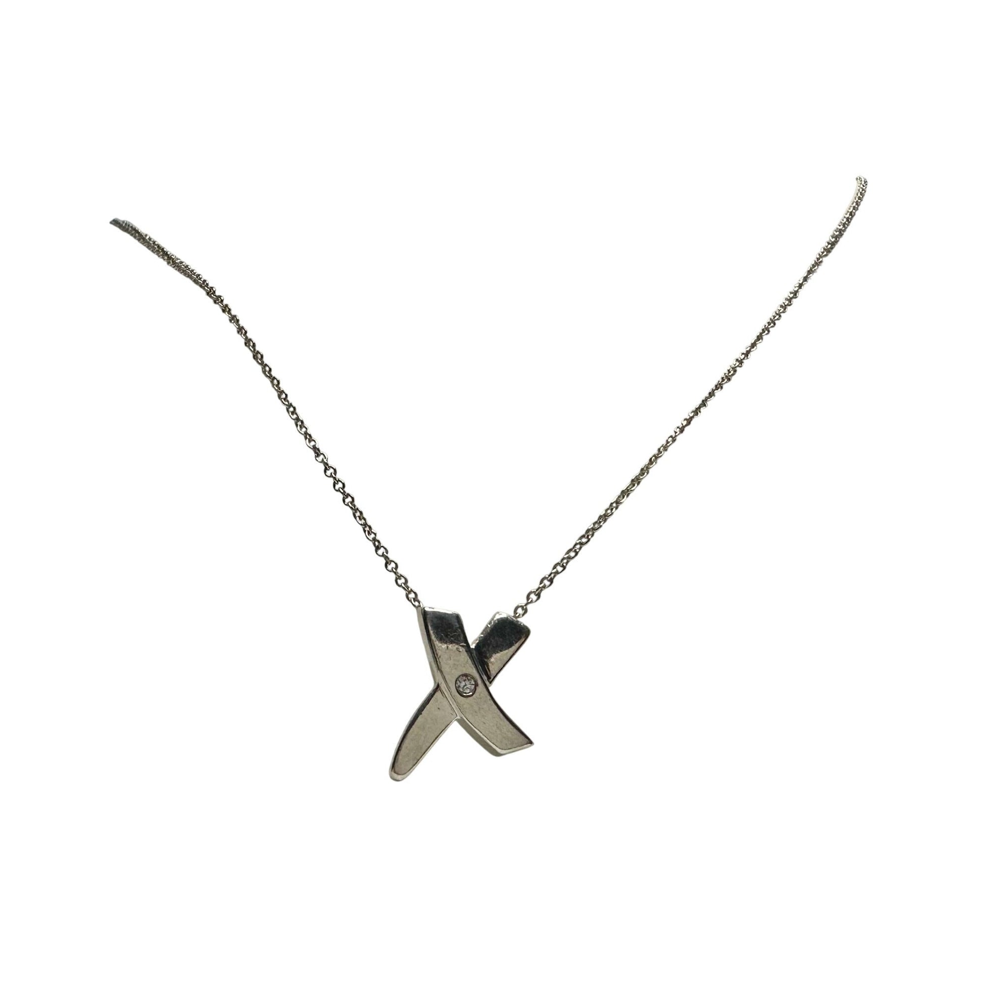 Authentic Tiffany & Co Paloma Picasso Sterling Silver Diamond Grafiti 'X' Kiss Pendant Necklace Tiffany & Co  A+ Stuff Neckace
