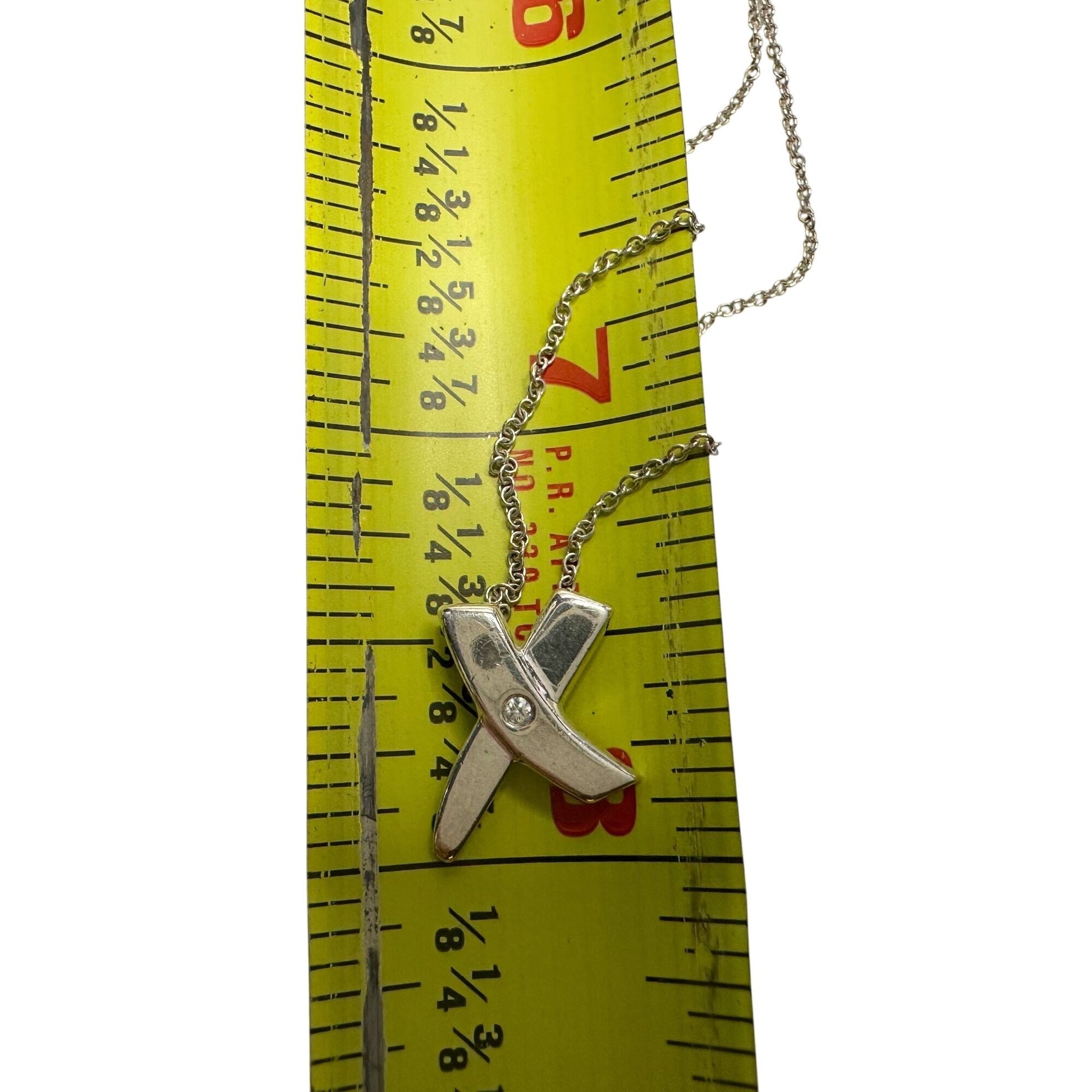 Authentic Tiffany & Co Paloma Picasso Sterling Silver Diamond Grafiti 'X' Kiss Pendant Necklace Tiffany & Co  A+ Stuff Neckace