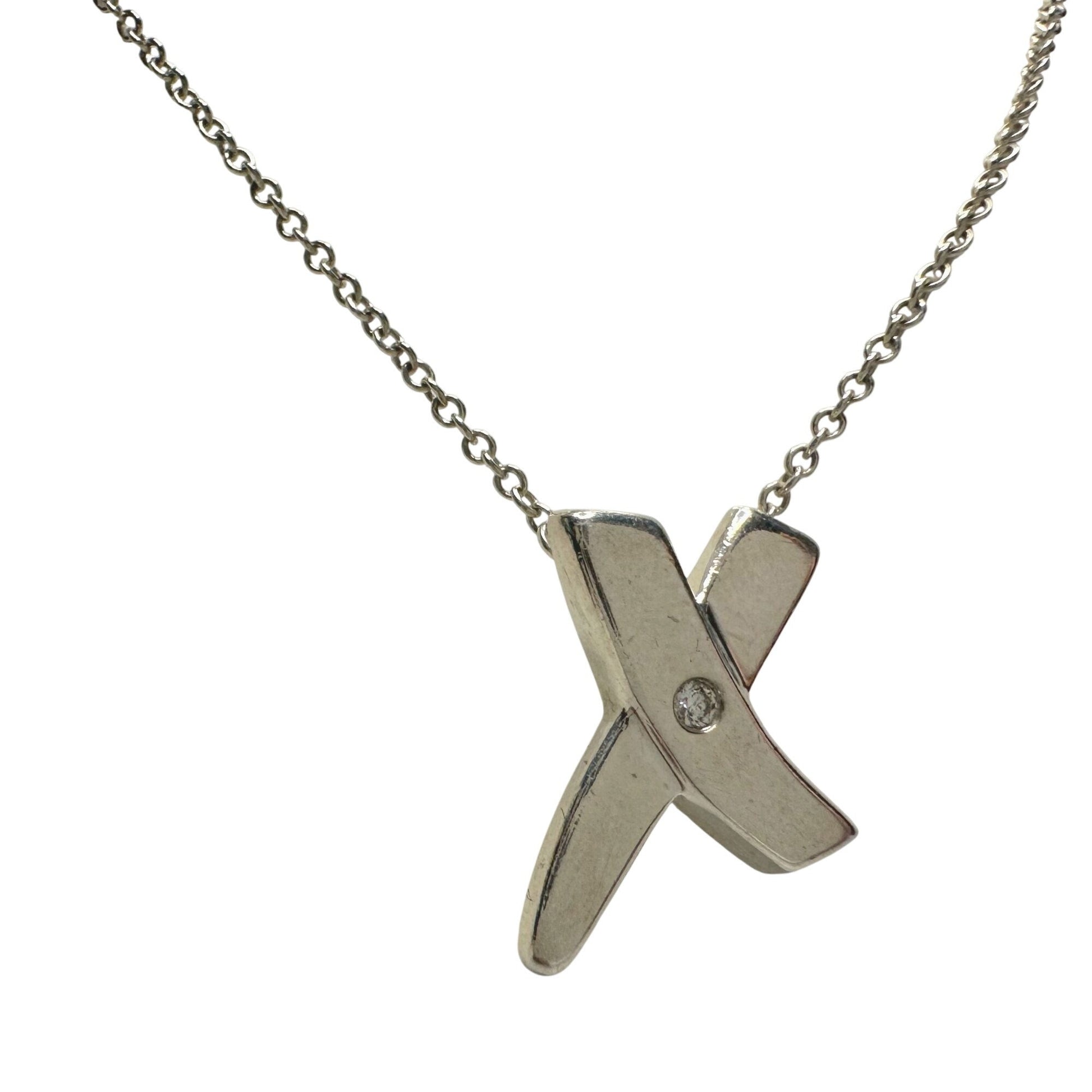 Authentic Tiffany & Co Paloma Picasso Sterling Silver Diamond Grafiti 'X' Kiss Pendant Necklace Tiffany & Co  A+ Stuff Neckace