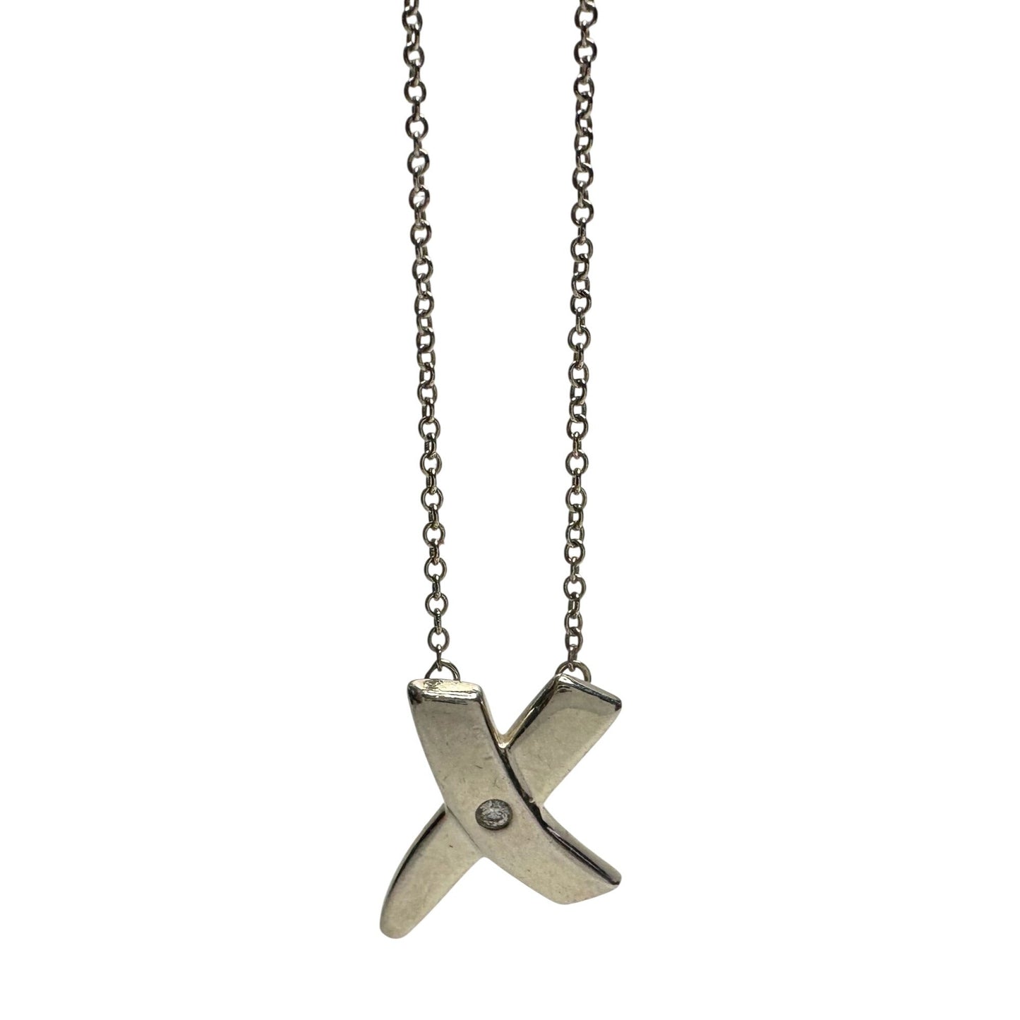 Authentic Tiffany & Co Paloma Picasso Sterling Silver Diamond Grafiti 'X' Kiss Pendant Necklace Tiffany & Co  A+ Stuff Neckace