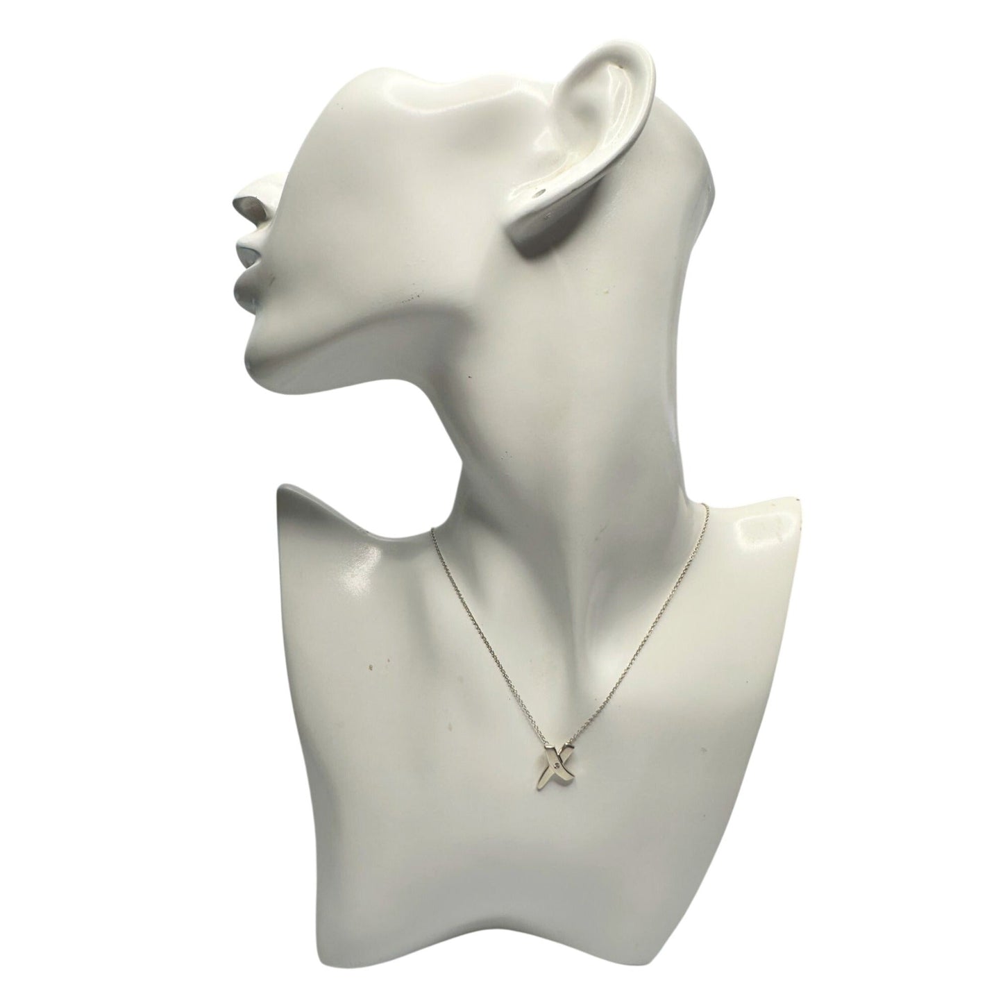 Authentic Tiffany & Co Paloma Picasso Sterling Silver Diamond Grafiti 'X' Kiss Pendant Necklace Tiffany & Co  A+ Stuff Neckace