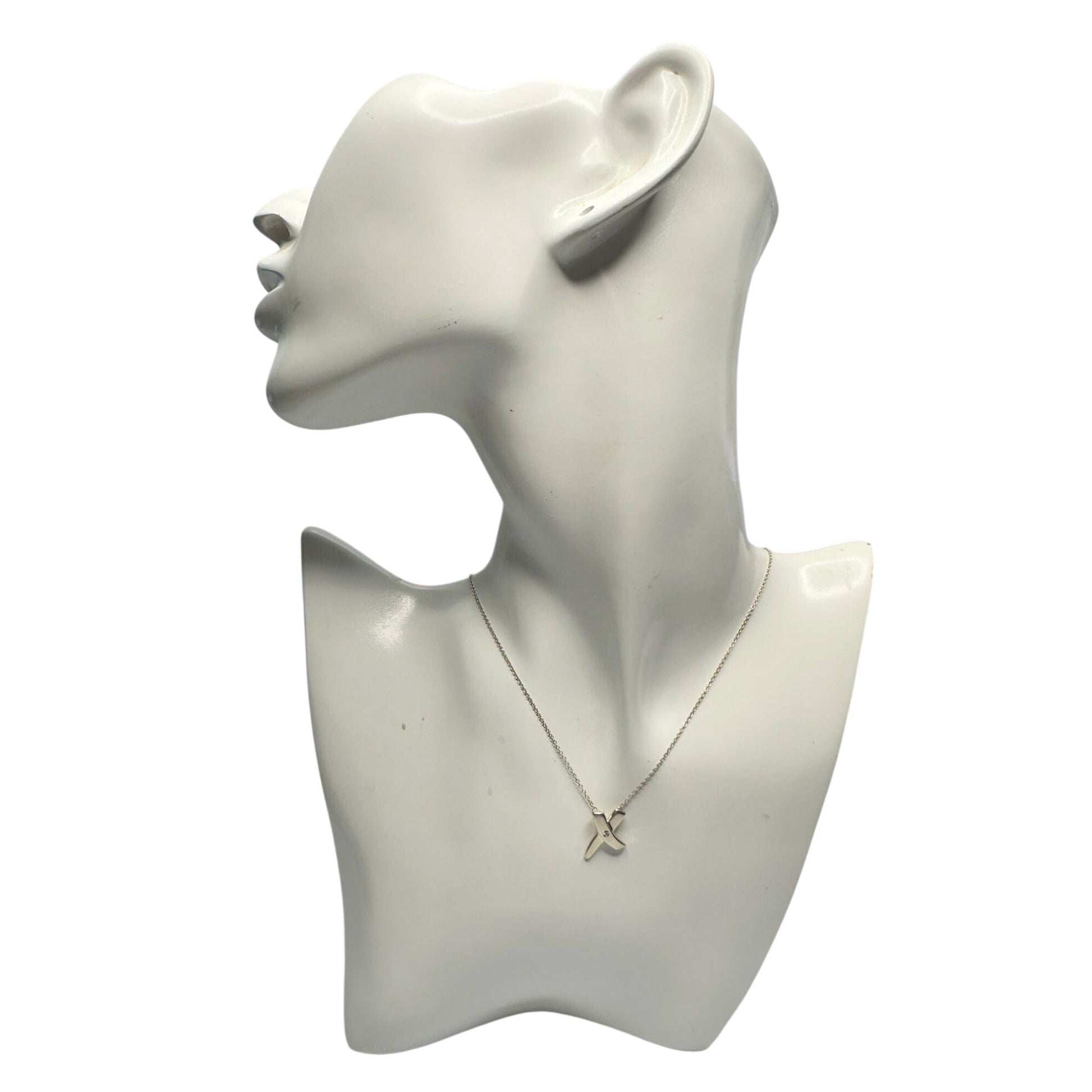 Authentic Tiffany & Co Paloma Picasso Sterling Silver Diamond Grafiti 'X' Kiss Pendant Necklace Tiffany & Co  A+ Stuff Neckace