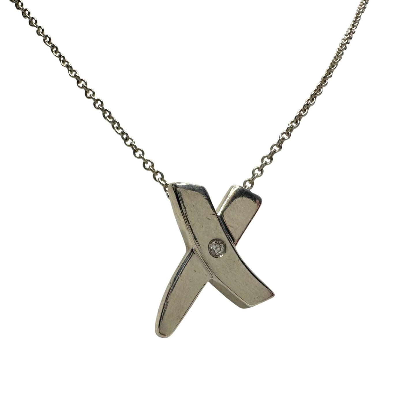 Authentic Tiffany & Co Paloma Picasso Sterling Silver Diamond Grafiti 'X' Kiss Pendant Necklace Tiffany & Co  A+ Stuff Neckace