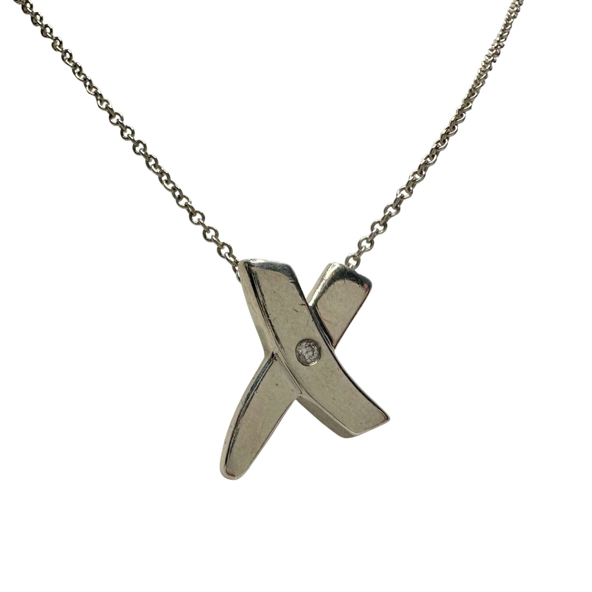 Authentic Tiffany & Co Paloma Picasso Sterling Silver Diamond Grafiti 'X' Kiss Pendant Necklace Tiffany & Co  A+ Stuff Neckace