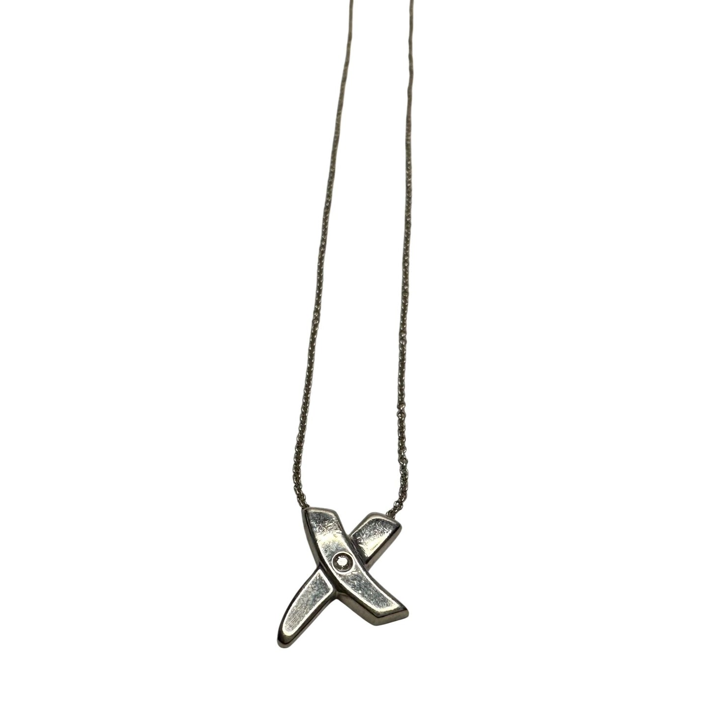 Authentic Tiffany & Co Paloma Picasso Sterling Silver Diamond Grafiti 'X' Kiss Pendant Necklace Tiffany & Co  A+ Stuff Neckace