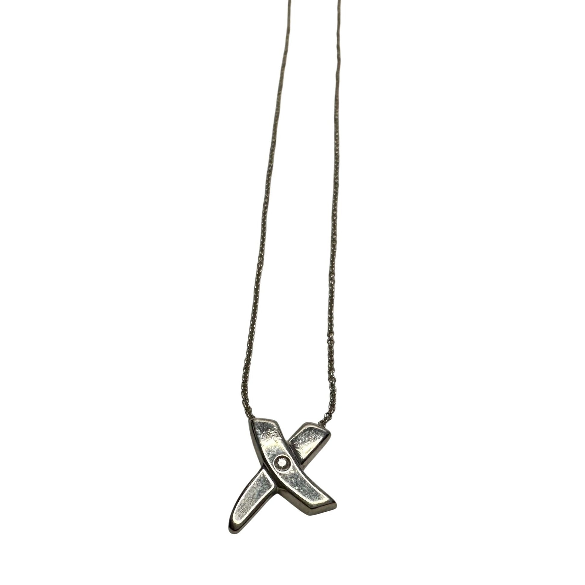 Authentic Tiffany & Co Paloma Picasso Sterling Silver Diamond Grafiti 'X' Kiss Pendant Necklace Tiffany & Co  A+ Stuff Neckace