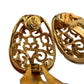 Yves Saint Laurent Logo Arabesque Pattern Gold Plate Engraved Earrings - Clip On