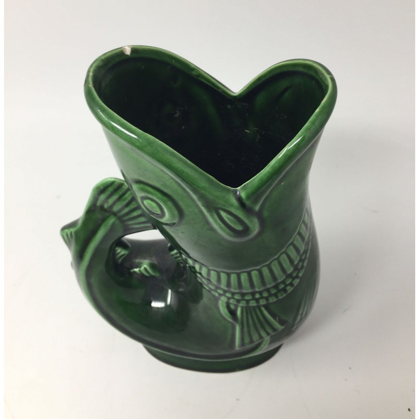 Vintage Green Ceramic Fish Pitcher/Vase- Made In Japan (about 7'' tall)