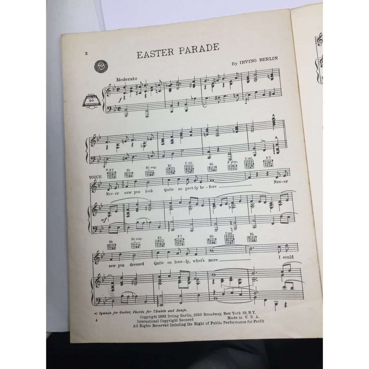 ''EASTER PARADE'' VINTAGE 1933 SHEET MUSIC BOOK BY IRVING BERLIN - A+ Stuff - SHEET MUSIC - A+ Stuff