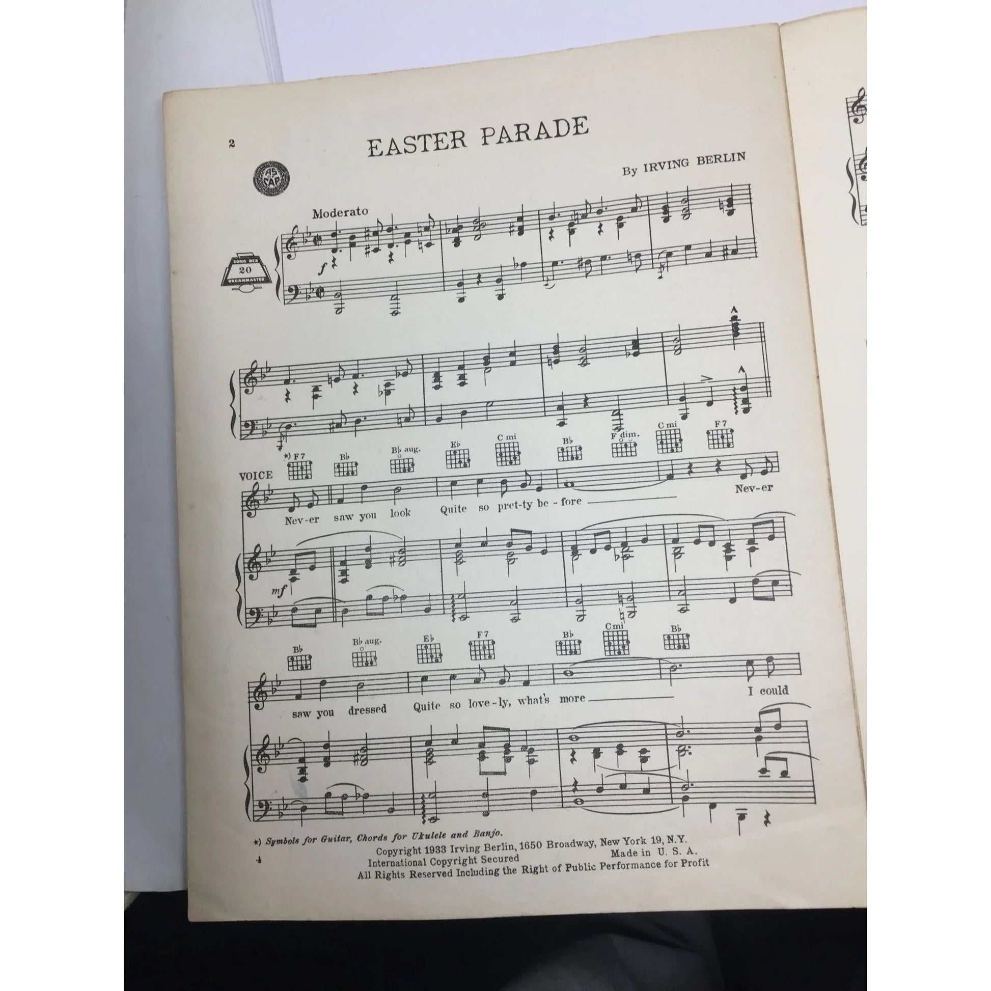 ''EASTER PARADE'' VINTAGE 1933 SHEET MUSIC BOOK BY IRVING BERLIN - A+ Stuff - SHEET MUSIC - A+ Stuff