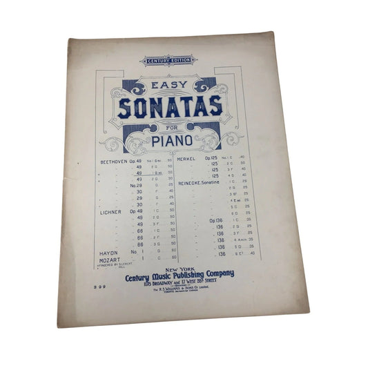 ''EASY SONATAS FOR PIANO'' (CENTURY EDITION) SHEET MUSIC BOOK - A+ Stuff - Sheet Music - A+ Stuff