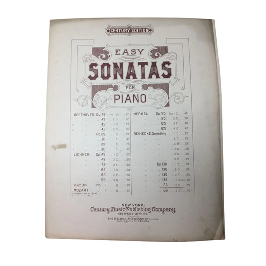 Easy Sonatas for piano - Century edition Vintage Sheet Music - A+ Stuff - SHEET MUSIC - A+ Stuff