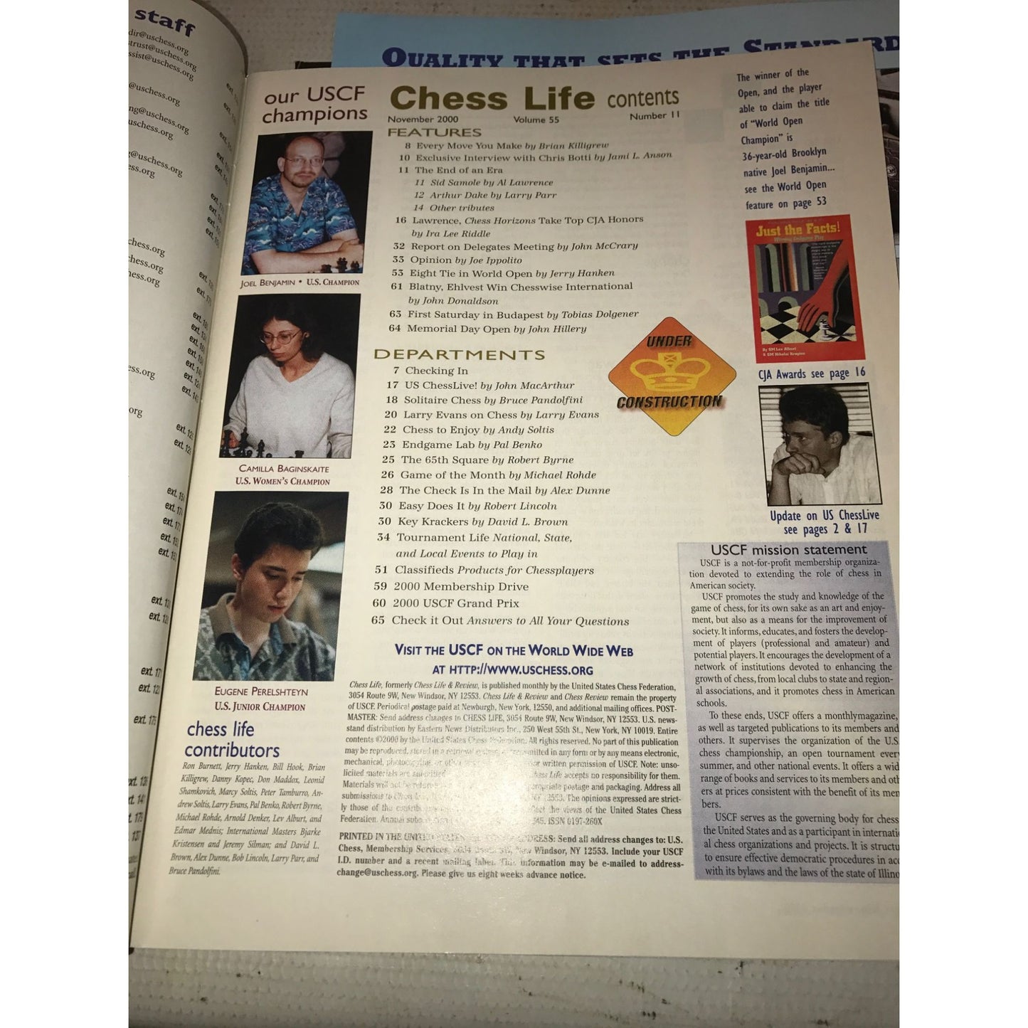 Vintage Bundle of 7 Chess Life Magazines (Jan, Feb, April, May, Oct, Nov, Dec 2000)