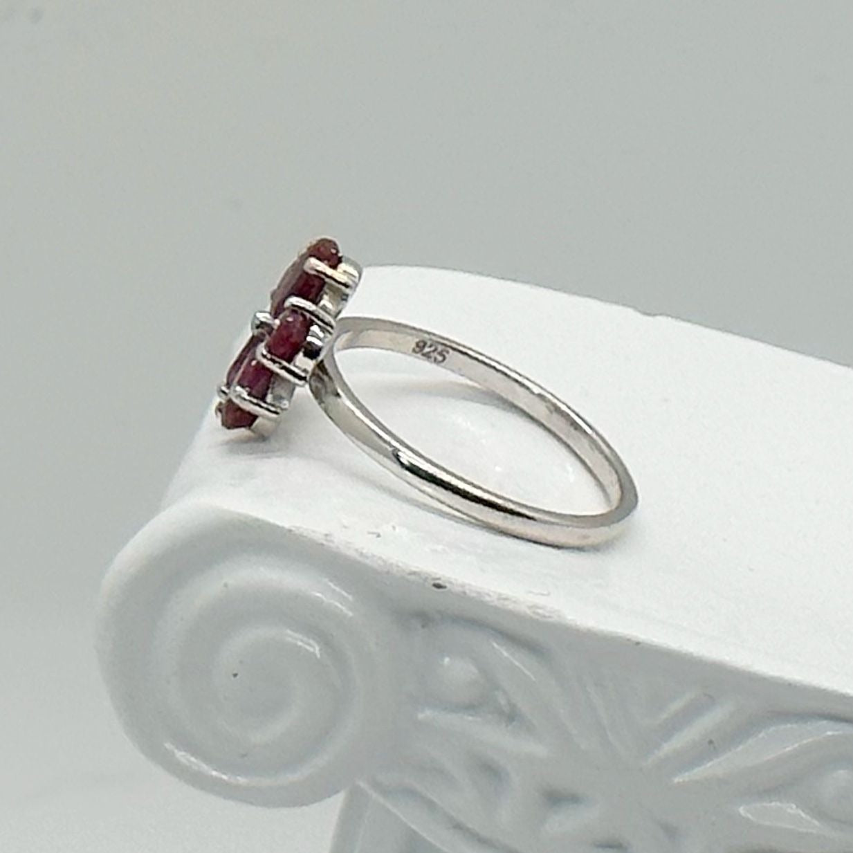 Natural Ruby Flower Ring -  Sterling Silver  - Size 7.75 - Simply Beautiful!