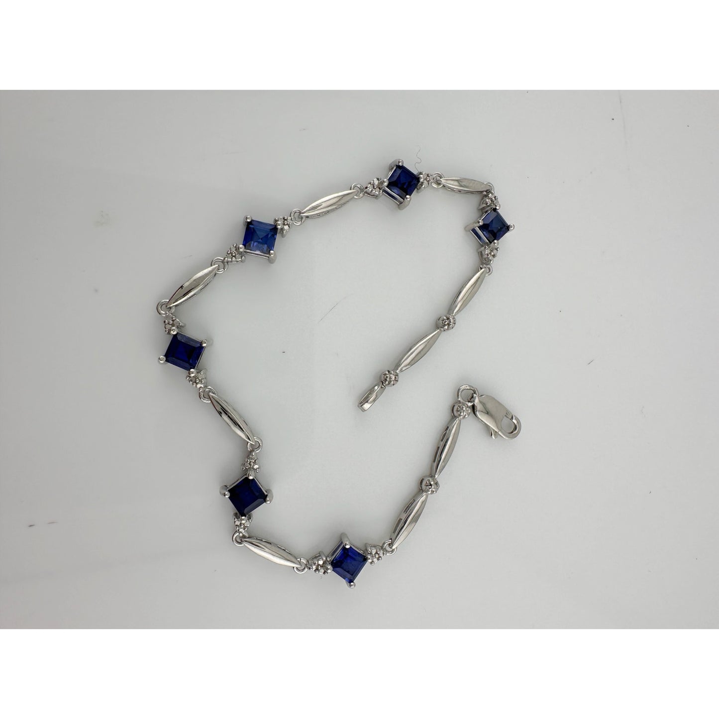 3.10 Carat Lab Created Sapphire Bracelet with Diamond Accent