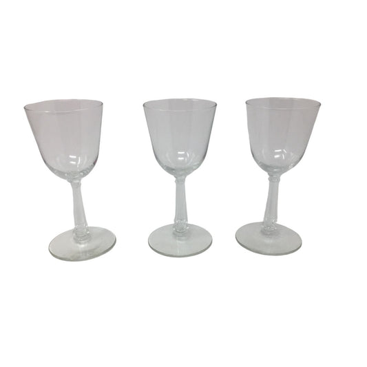 Vintage Set of 3 Short Stemmed Footed Clear Glass Wine Glasses