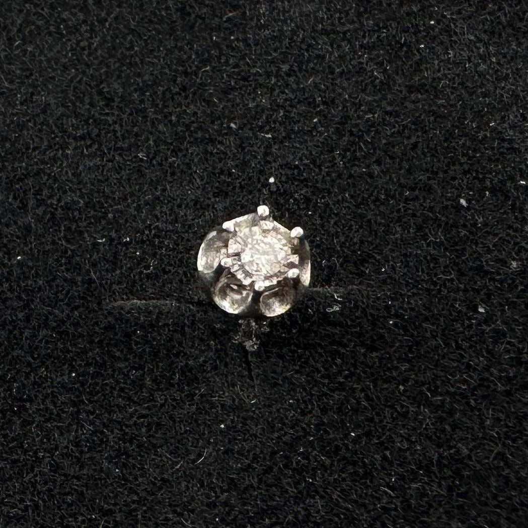 Pretty and Petite Diamond Stud Earrings Illusion Setting Center with Sterling Silver Ruffled Petal Edges