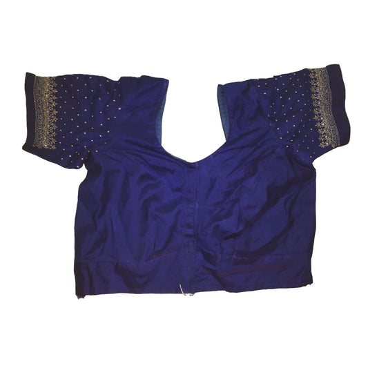 Womens Vintage Navy Blue/Gold Short Sleeved Saree Blouse/Choli