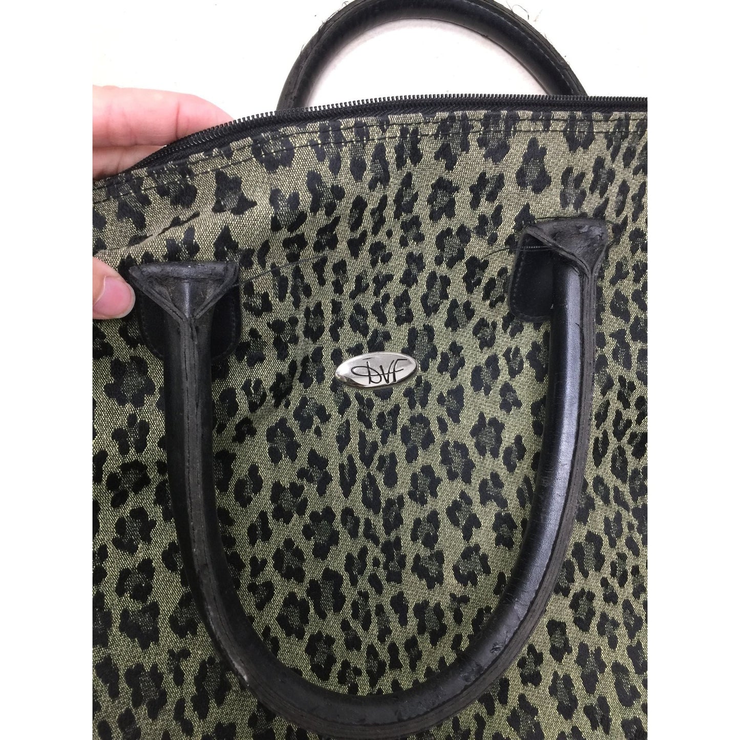 Diane Von Furstenberg- DVF Womens XL Tote Bag Black Beige Leopard Print (16x28)