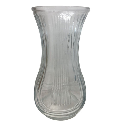 Vintage Hoosier Glass Vase- Tall/Clear Flower Vase Embossed Ribbed Design