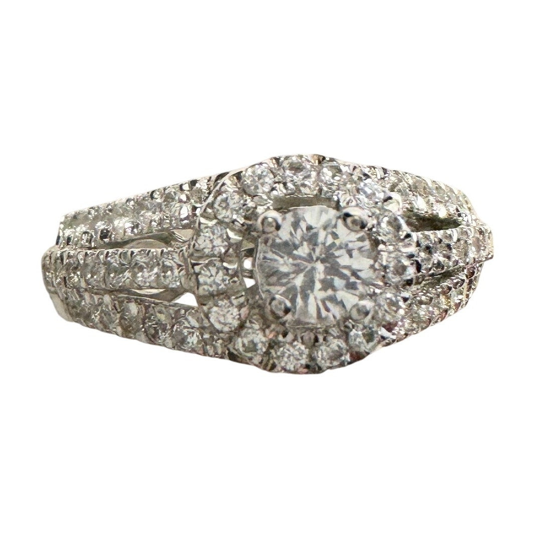 Brilliant White Topaz Split Shank Lab Created Ring Sterling Silver