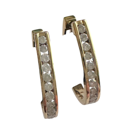 1.00 Carat Natural Diamond Hoop Earrings Gold Plate over Sterling Silver