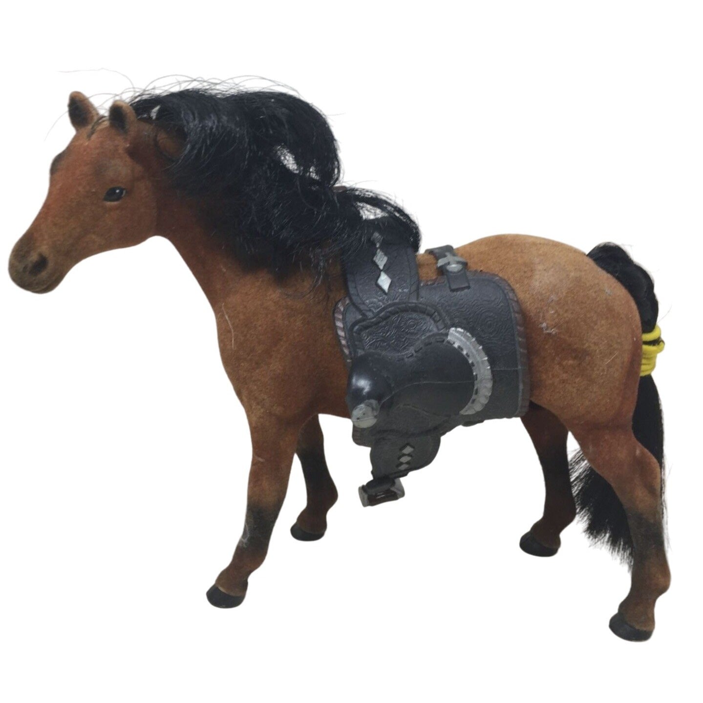 Realistic Looking Brown Velvet Horse Pretend Play Toy with Black Hair & Saddle