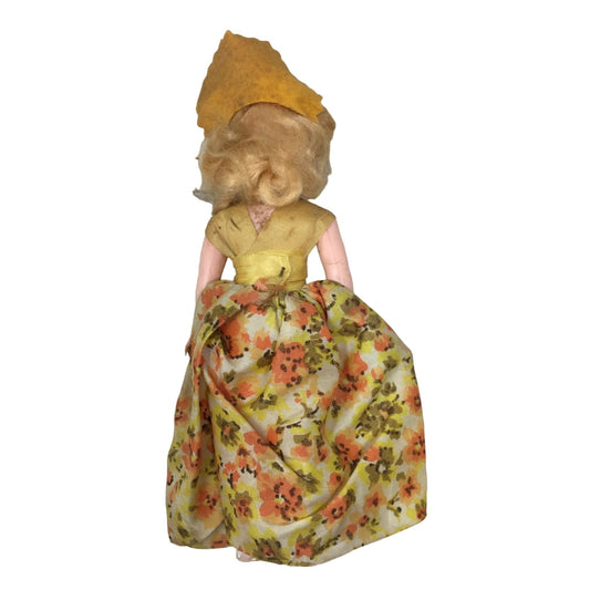 Vintage Collectible Blonde Haired Doll Wearing Dress & Hat or Bonnet - Eyes, Arms and Head Move